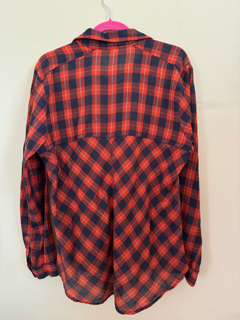 Free People Red Navy Plaid Button Down Shirt Boho Grunge Flannel Size Medium - Picture 9 of 11